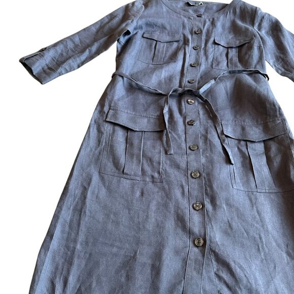Go Silk 100% Linen Button-Down Shirt Dress w/ Belt 3/4 Sleeves Pockets Size XS - Picture 5 of 13